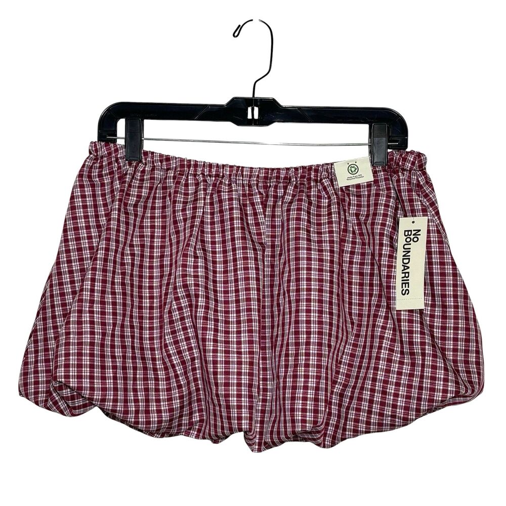 No Boundaries Burgundy Plaid Bubble Mini Skirt L Coquette Twee Preppy Casual